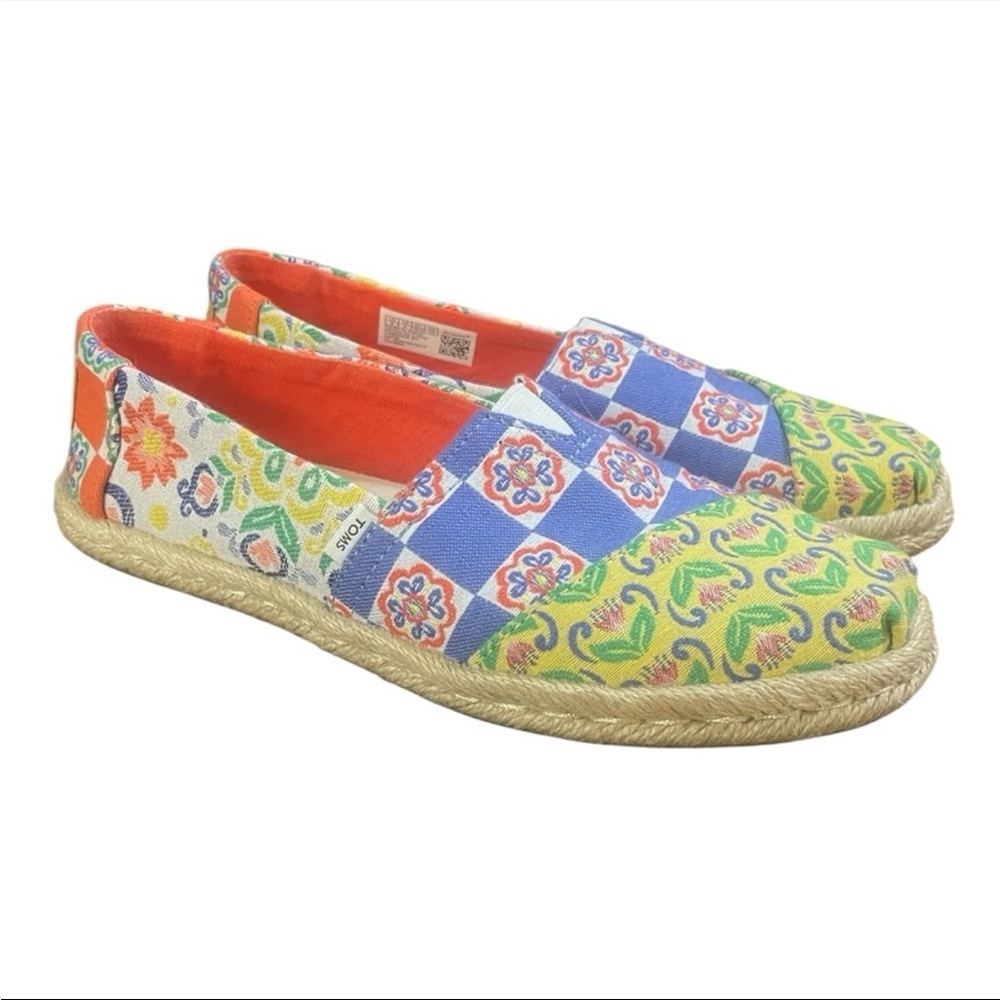 TOMS Alpargata Rope Espadrille Jacquard - Red Multi Mediterranean Tiles - Size 6